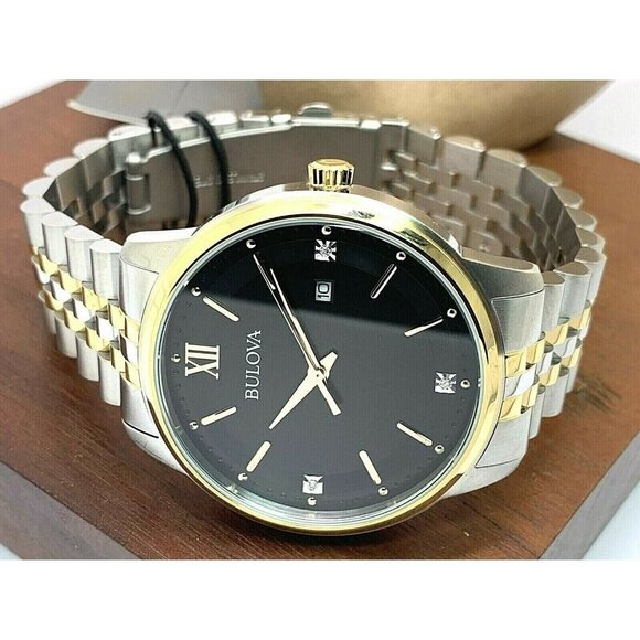 Bulova Men's Watch 98D163 Black Dial Diamond Quartz Two Tone Stainless Steel - Picture 7 of 13